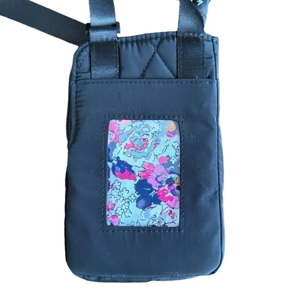 Vera Bradley Quilted Black Small Quilted ID Holder Cell Phone Crossbody